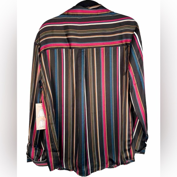 NWT HAVER LONDON Satin Striped V neck Button Up LS Shirt WEAR UNTIED/TIED XS - Picture 2 of 16